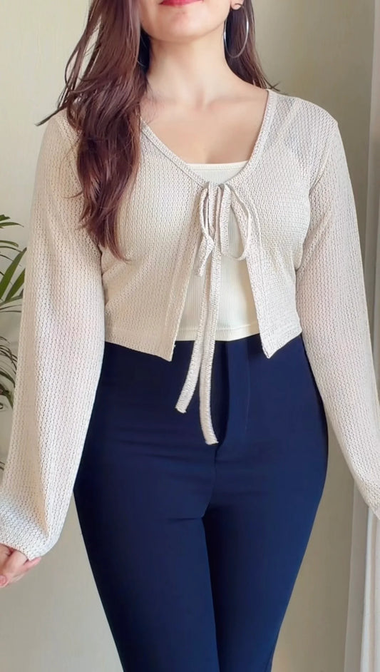 Tie-Front Crochet Top With Inner