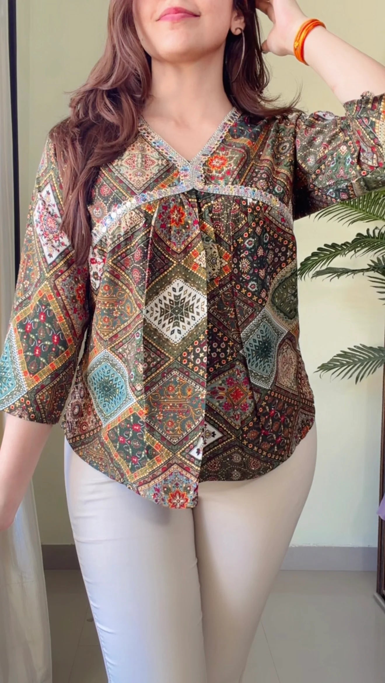 Boho Patchwork V-Neck Top