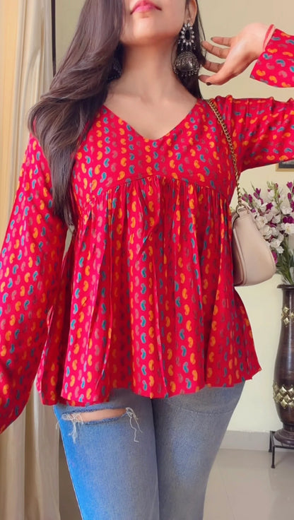 Blush Bloom Flared Short Kurti