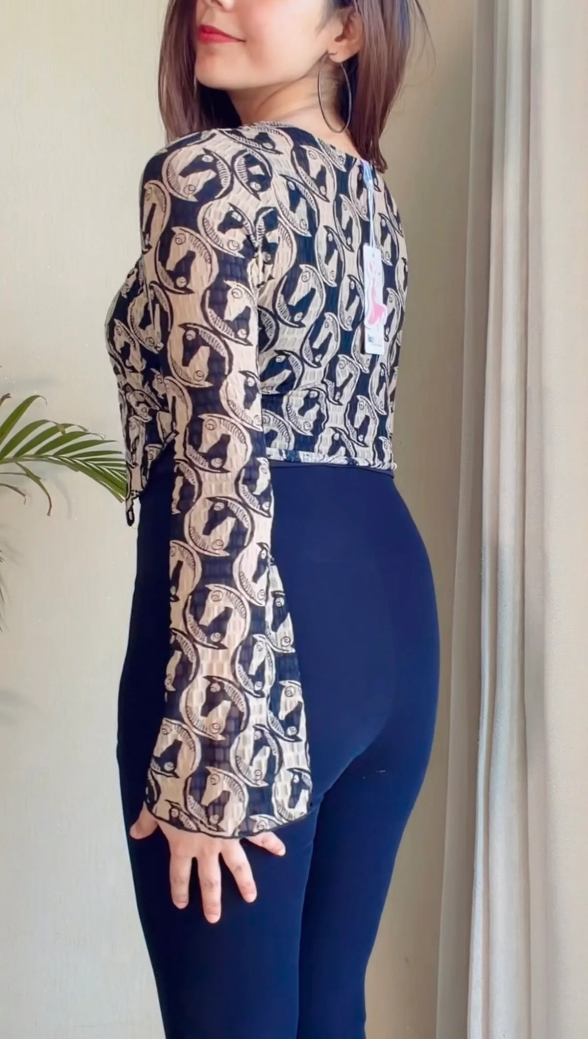 Printed Tie-Front Top with Inner