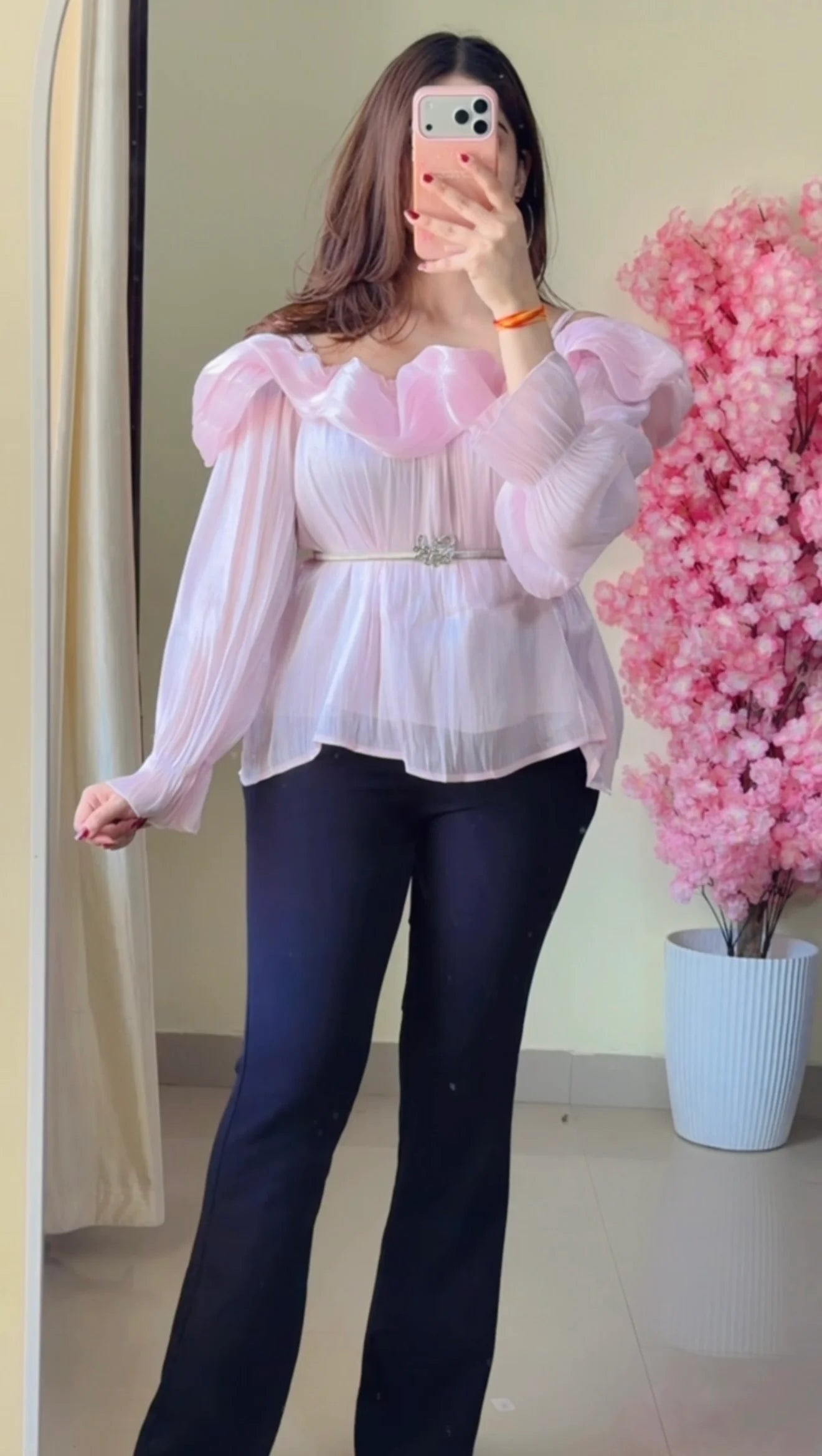 Crimson Ruffle Luxe Top-T202