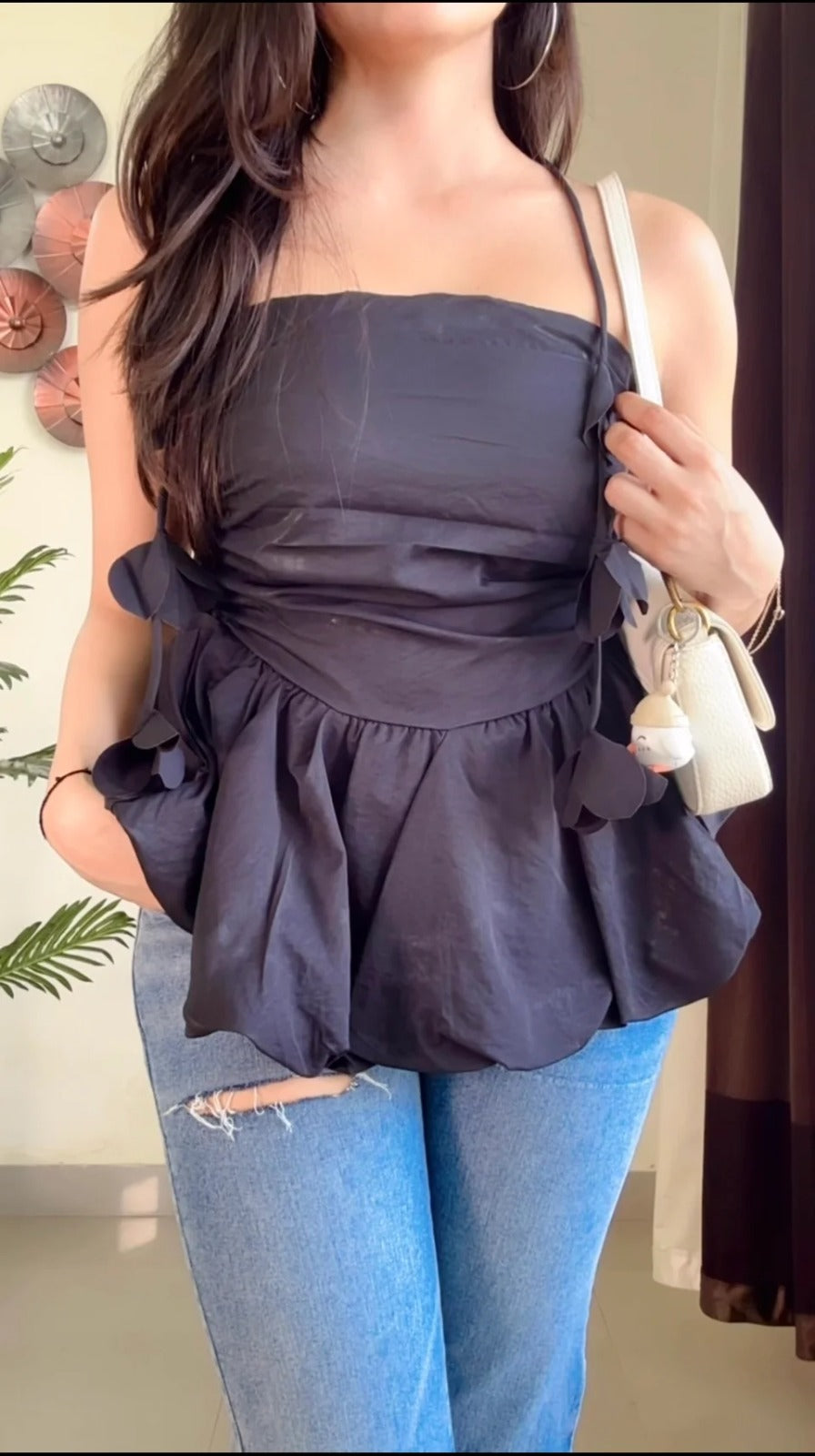 Black strapless peplum style top (T-889)