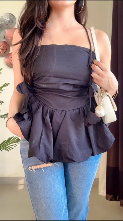 Black strapless peplum style top (T-889)