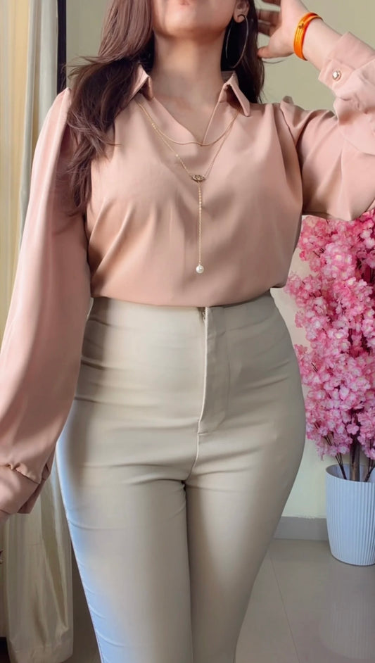 Peach Pearl Chain Tie Shirt