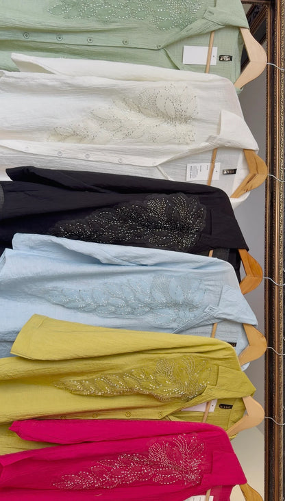 Light- Blue leaf Embroidered Premium Shirt