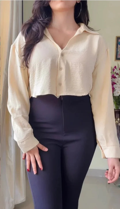 Beige casual crop shirt (S42)