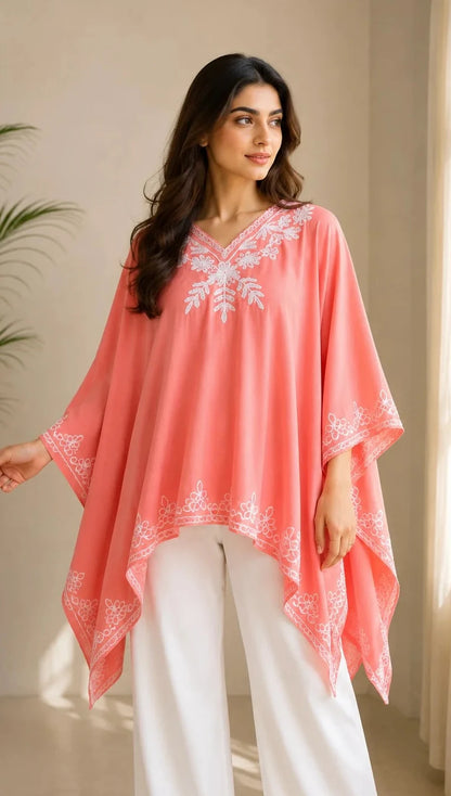 Noor Embroidered Cotton Kaftan Poncho