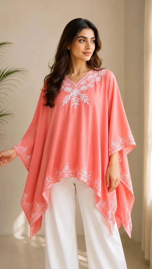 Noor Embroidered Cotton Kaftan Poncho