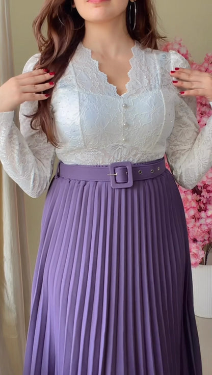 Deep Plum Pleated Midi Skirt