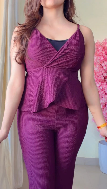 Wine Wrap Peplum Co-ord Set
