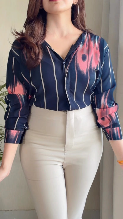 Black Tie-Dye Stripe V-Neck Shirt