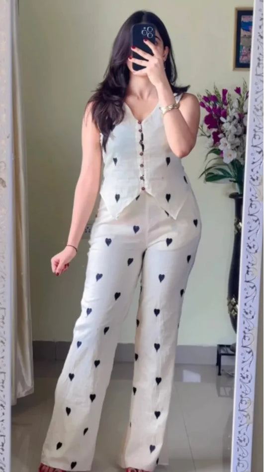 V-Neck Sleeveless Pure Cotton Waistcoat With Trouser-K180