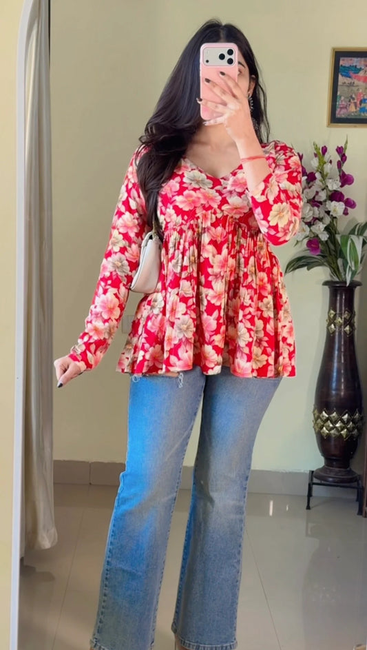 Blush Bloom Flared Short Kurti