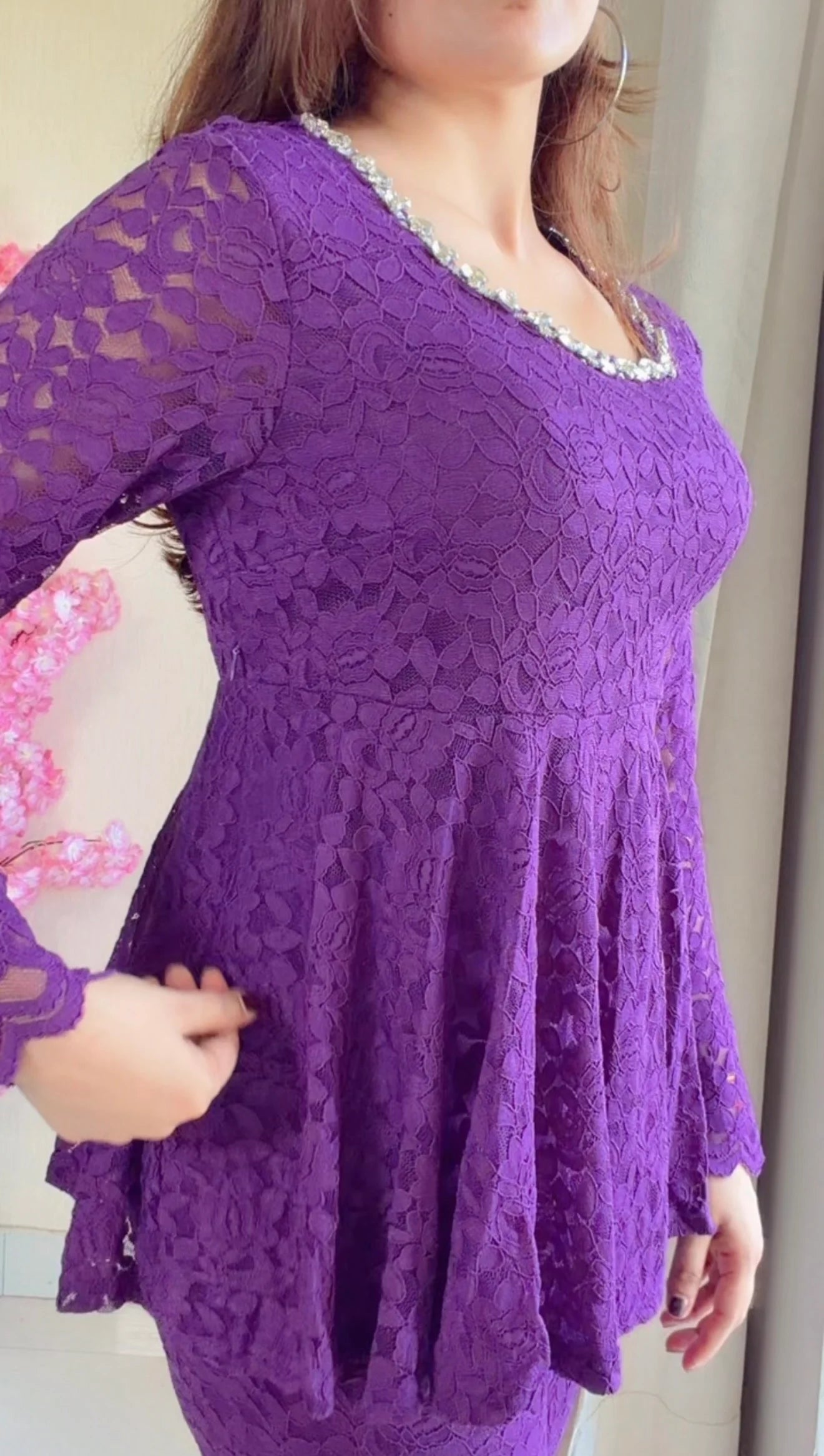 Purple Lace Peplum Co-ord Set