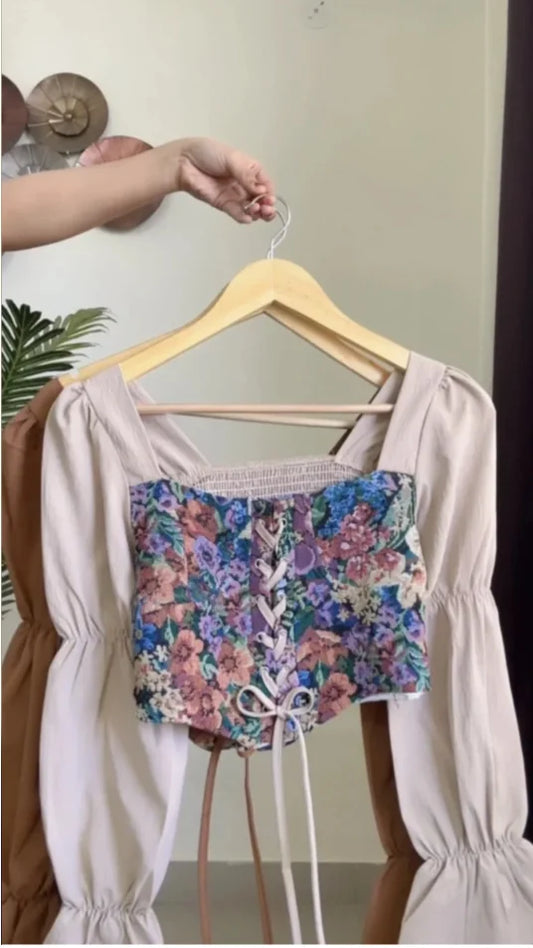 Pretty Beige Barbie Corset Top- (Smocked Back)-T507