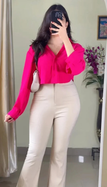Pink casual crop shirt (S44)