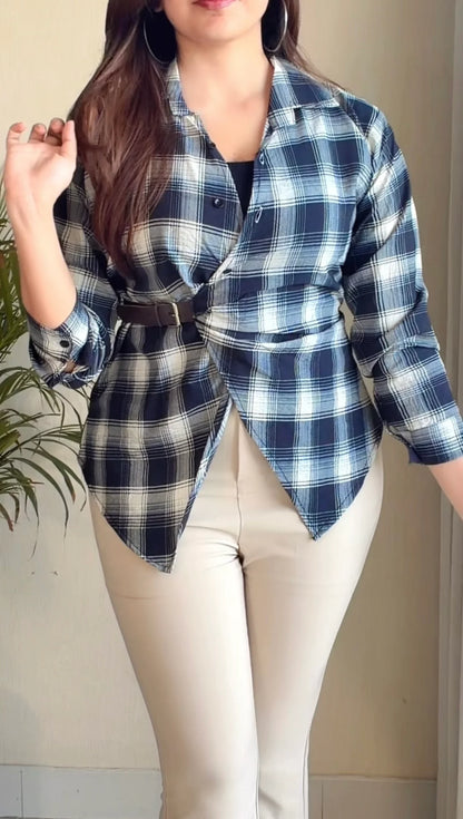 Side-Belt Flannel Shirt