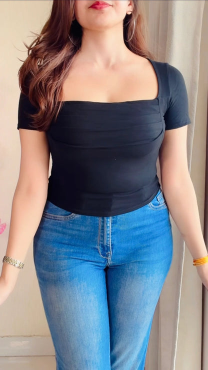 Black Draped in-Built Padded Top