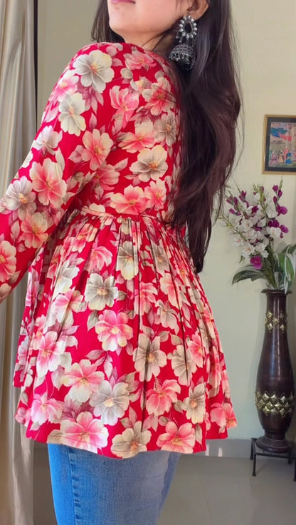 Blush Bloom Flared Short Kurti