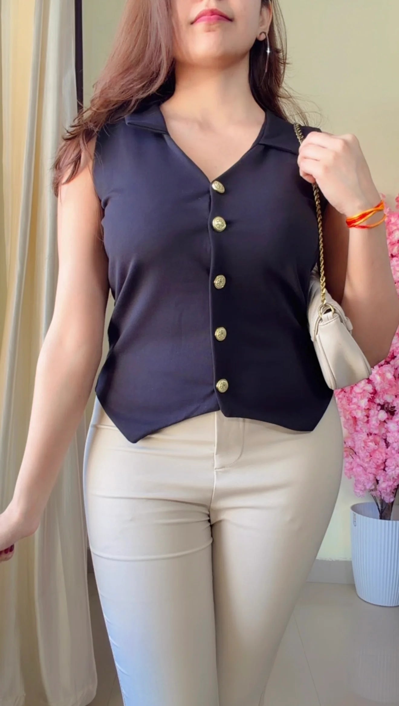 Buttoned Tailored Asym Vest Top