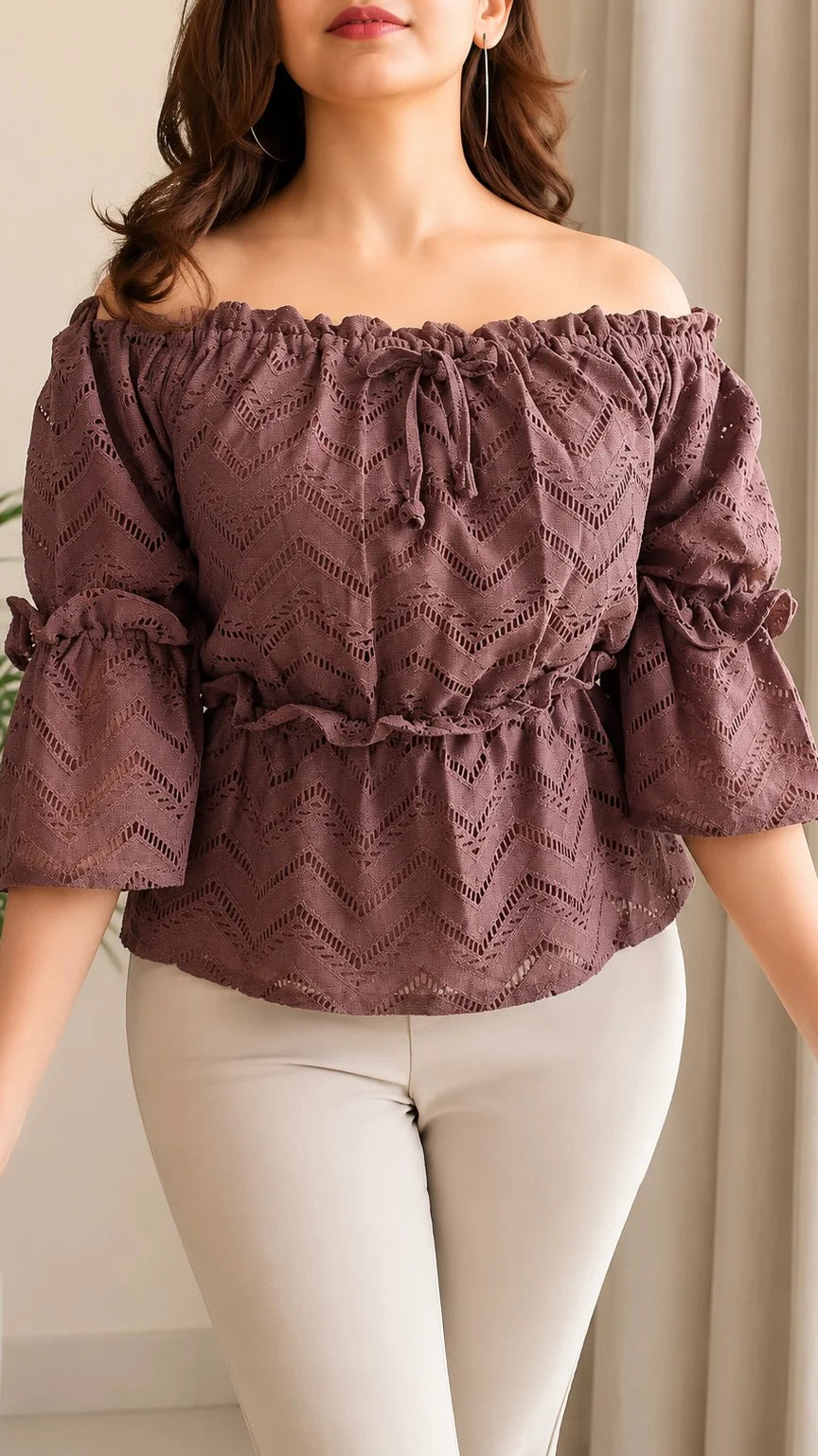 Lace Off-Shoulder Peplum Top