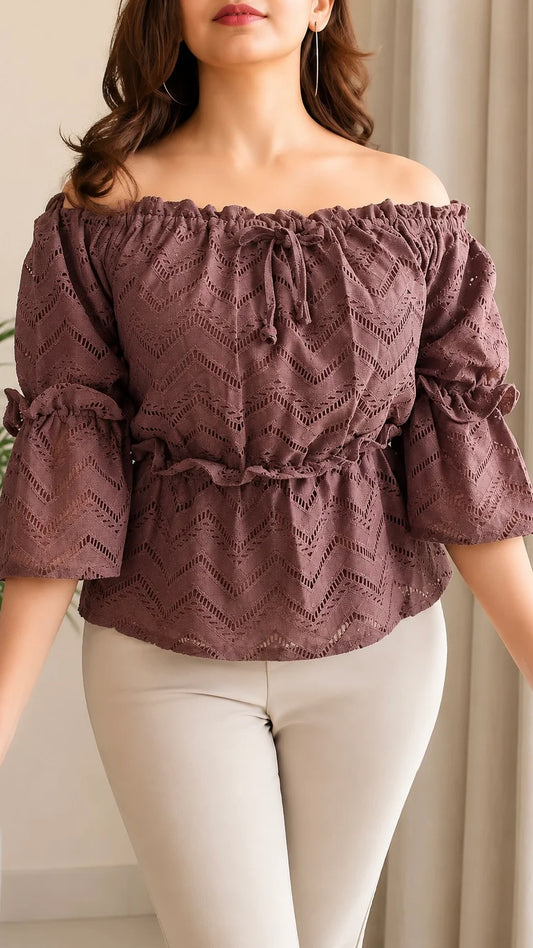 Lace Off-Shoulder Peplum Top