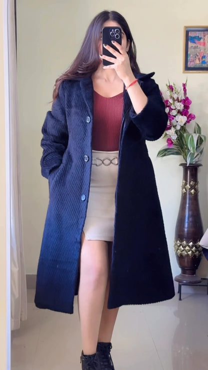 (Size-S to M) Black Winter Coat (With Belt)- Wo171