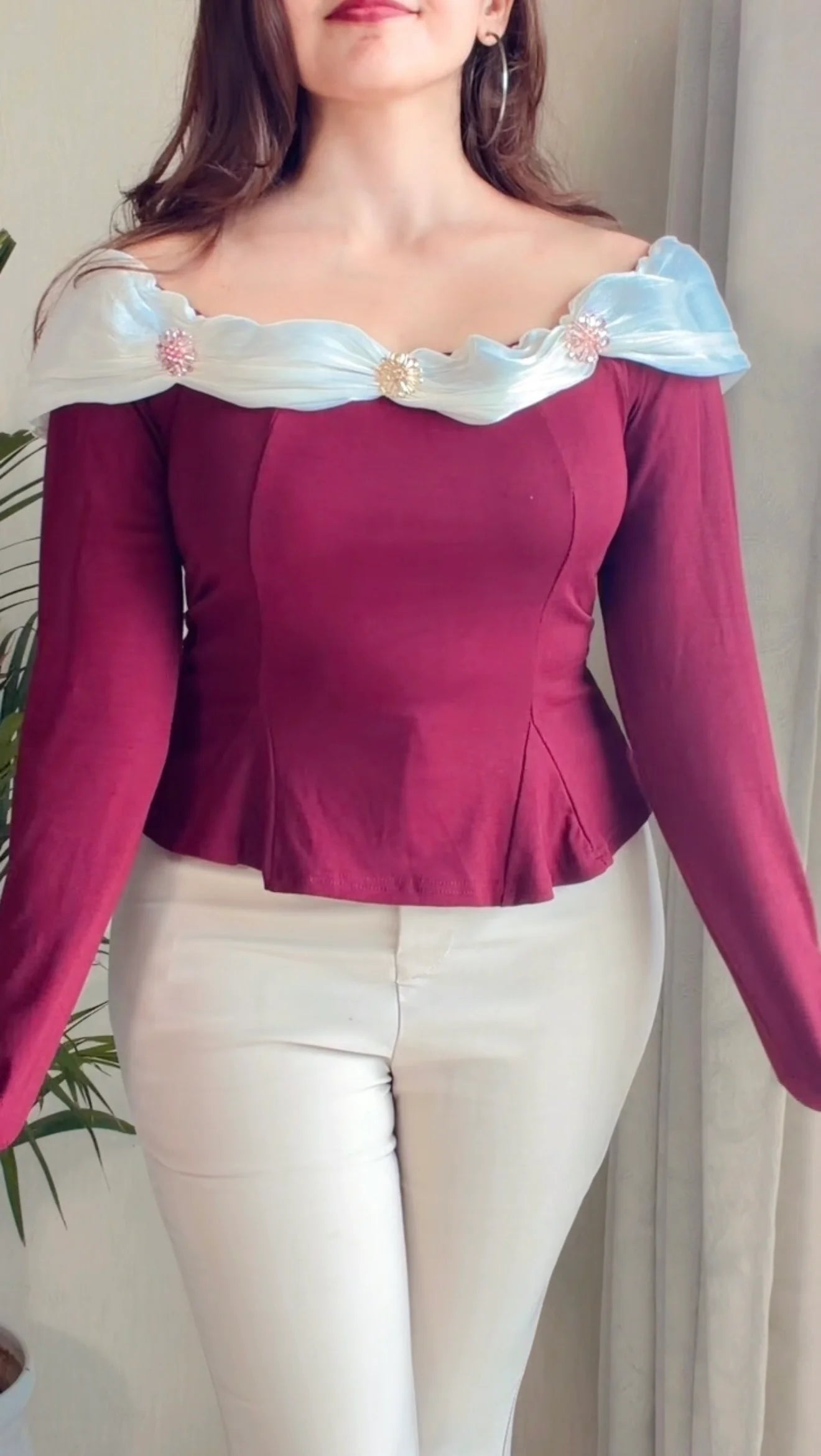 Ruffle Neck Peplum Top