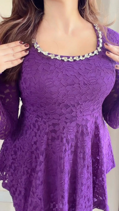 Purple Lace Peplum Co-ord Set