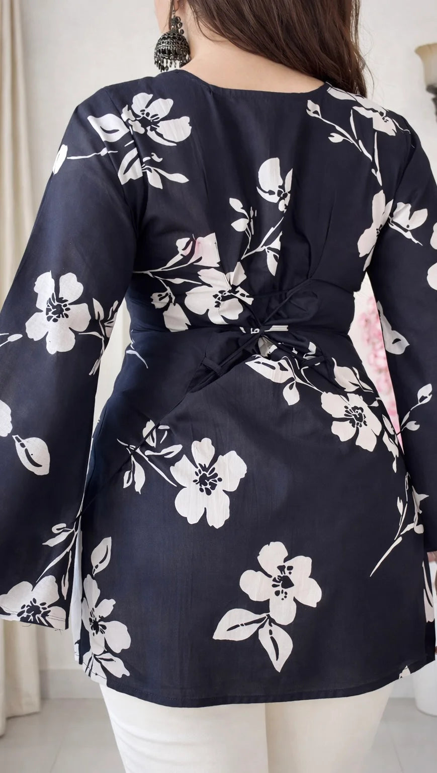 Black Floral Corset Back  Short kurti