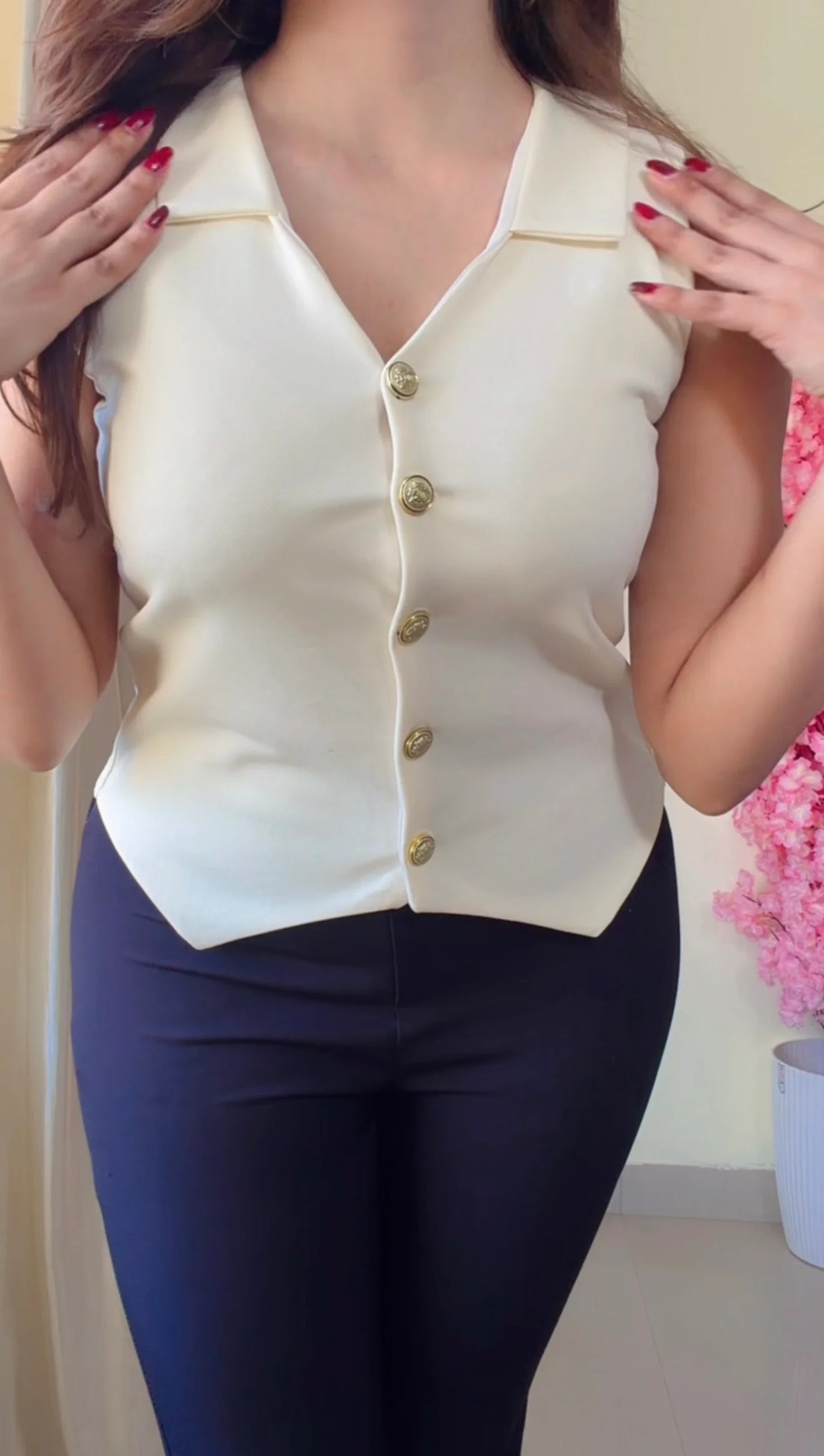 Buttoned Tailored Asym Vest Top