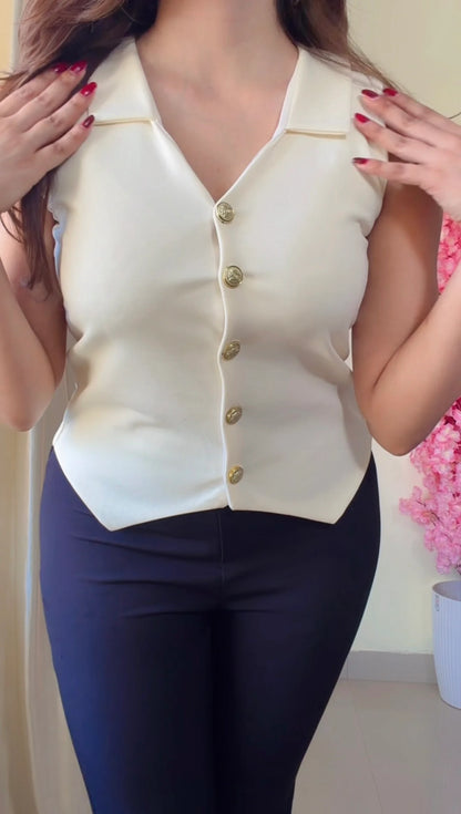 Buttoned Tailored Asym Vest Top