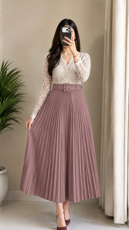 Pink Pleated Midi Skirt