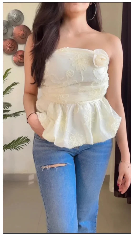 Embroidered Pretty Tube Top (Smoked Back) – T871