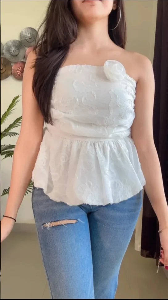 Embroidered Pretty Tube Top (Smoked Back) – T888