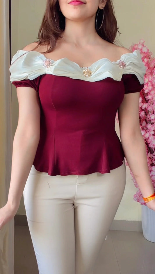 Ruffle Neck Peplum Top