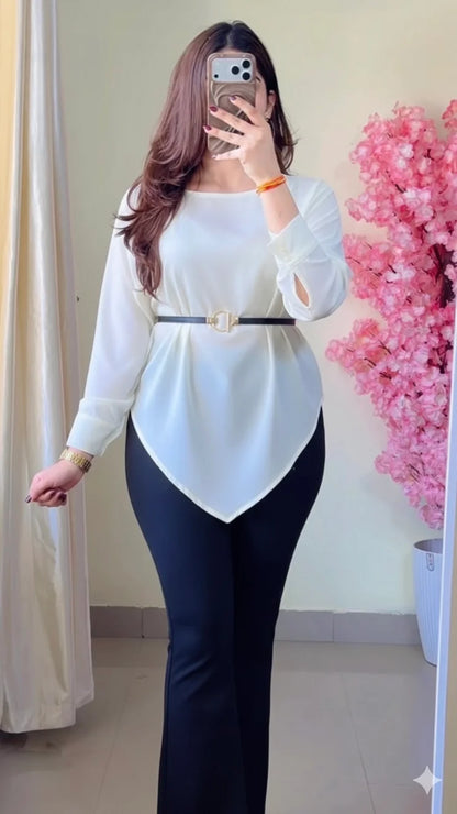 Premium Diva Drape Asym Top with Belt
