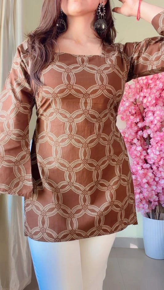 Brown Floral Corset Back Short kurti