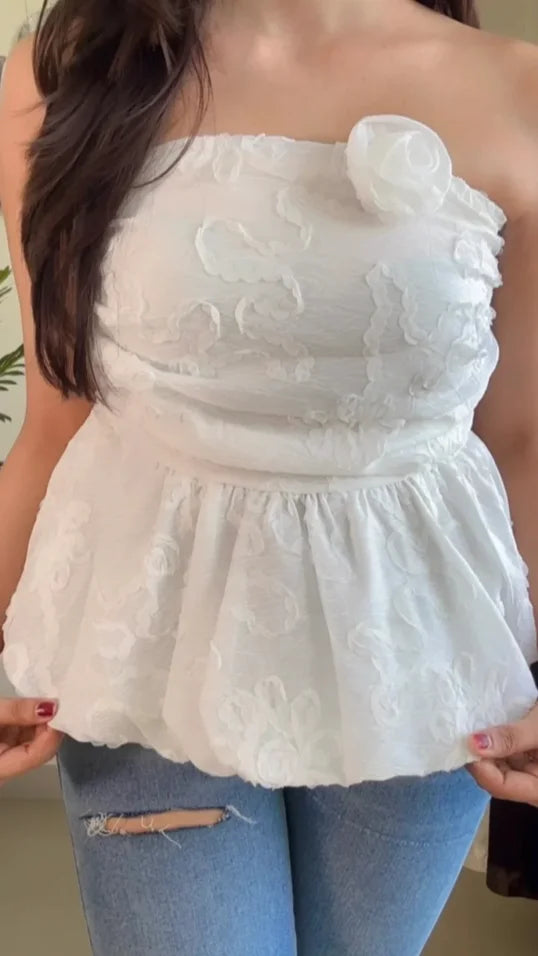 Embroidered Pretty Tube Top (Smoked Back) – T888