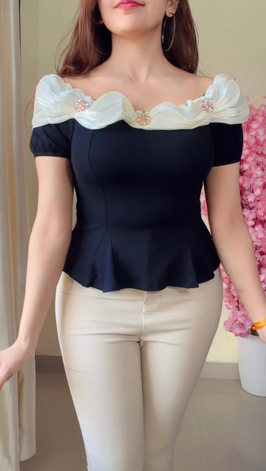 Ruffle Neck Peplum Top