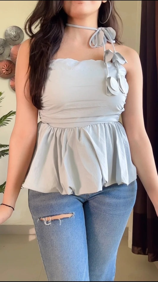 Light blue strapless peplum style top (T-876)