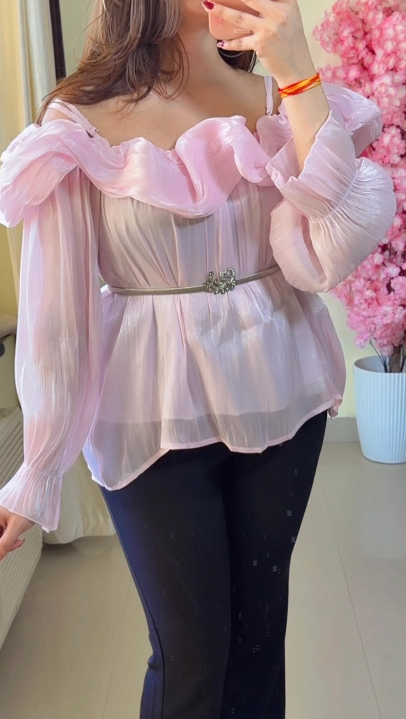 Crimson Ruffle Luxe Top-T202