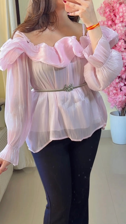Crimson Ruffle Luxe Top-T202
