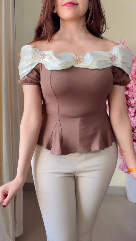 Ruffle Neck Peplum Top