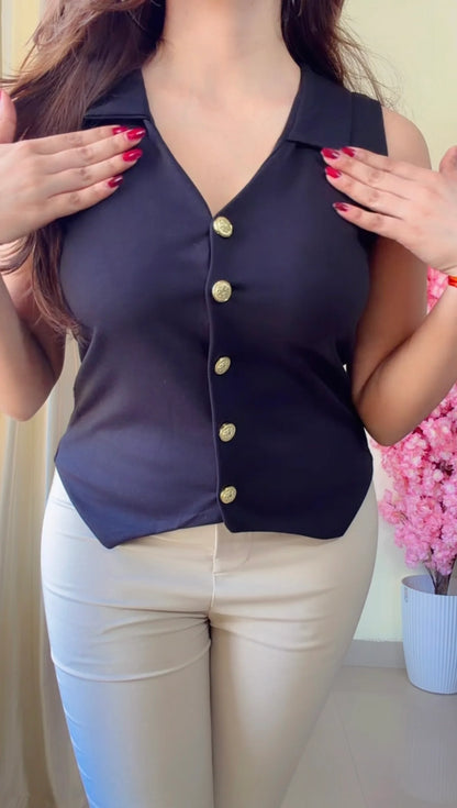 Buttoned Tailored Asym Vest Top