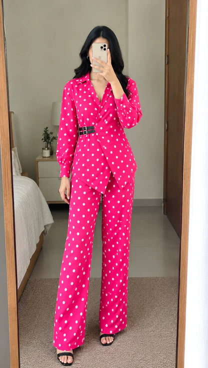 Polka Dot Waist-Defining Co-ord Set