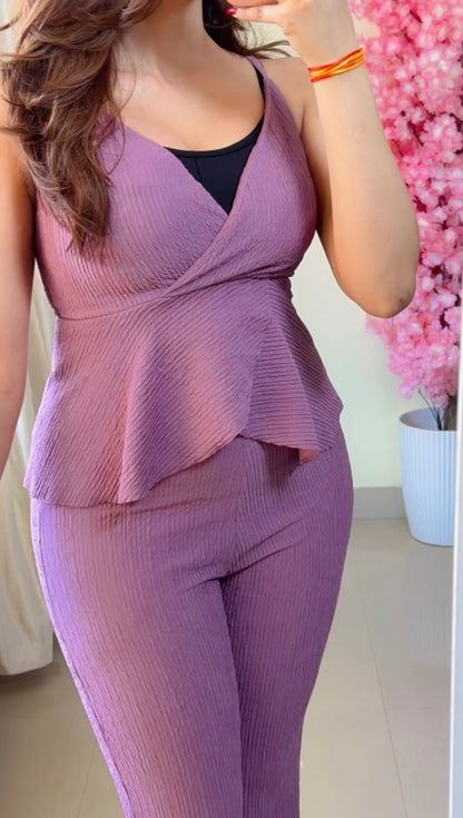 Lavender Wrap Peplum Co-ord Set
