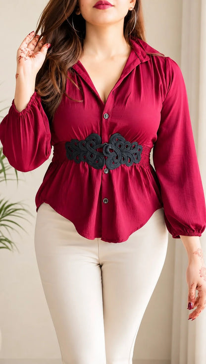 Celeste Smocked Waist Shirt with Attached Belt