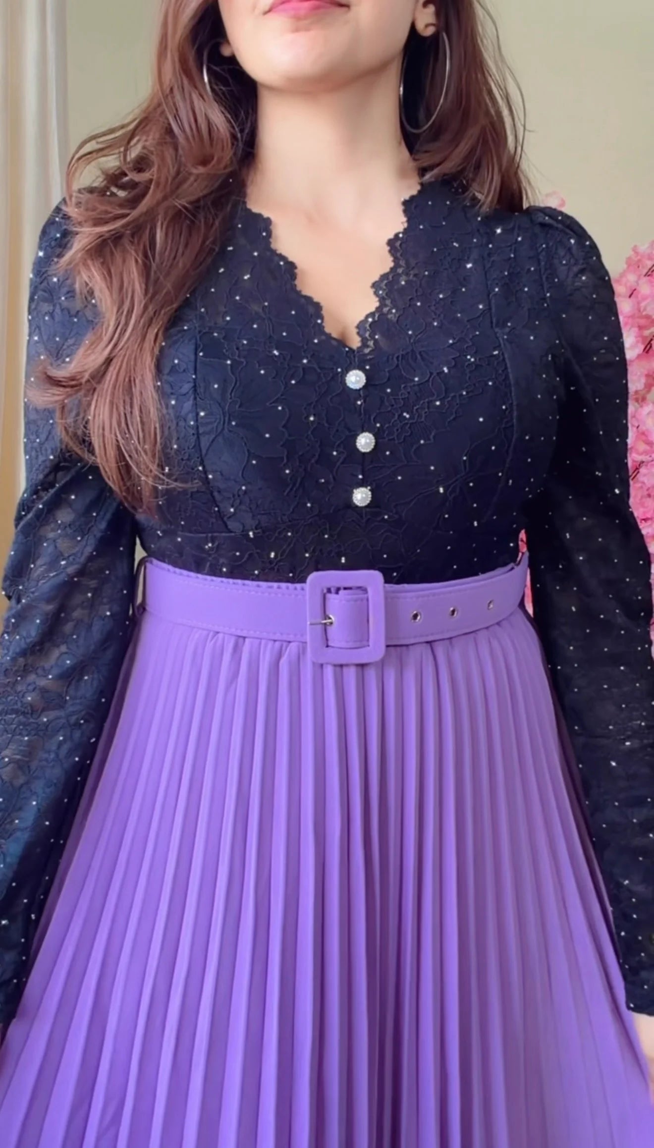 Lilac Pleated Midi Skirt