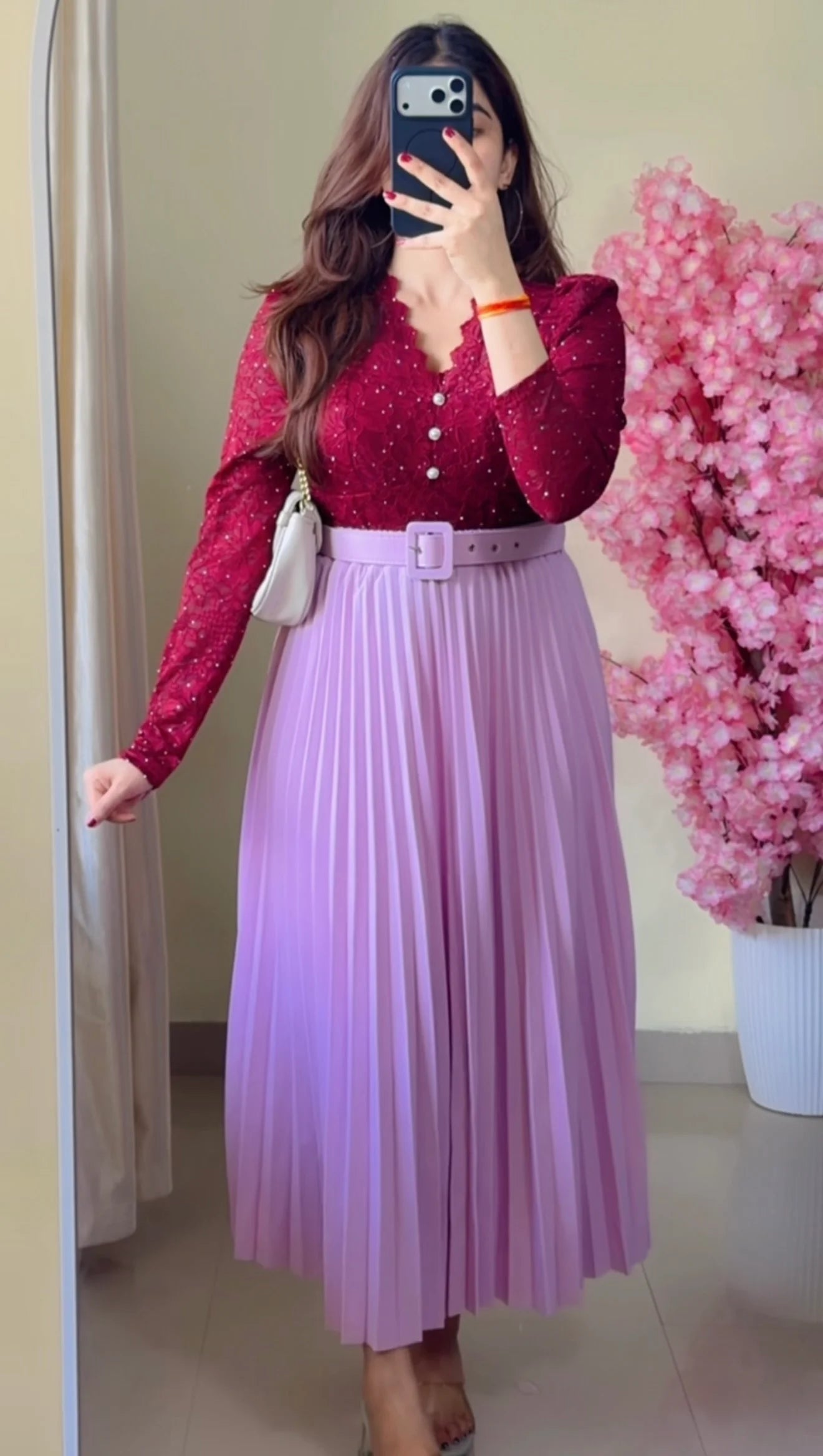 Blush Lilac Pleated Midi Skirt